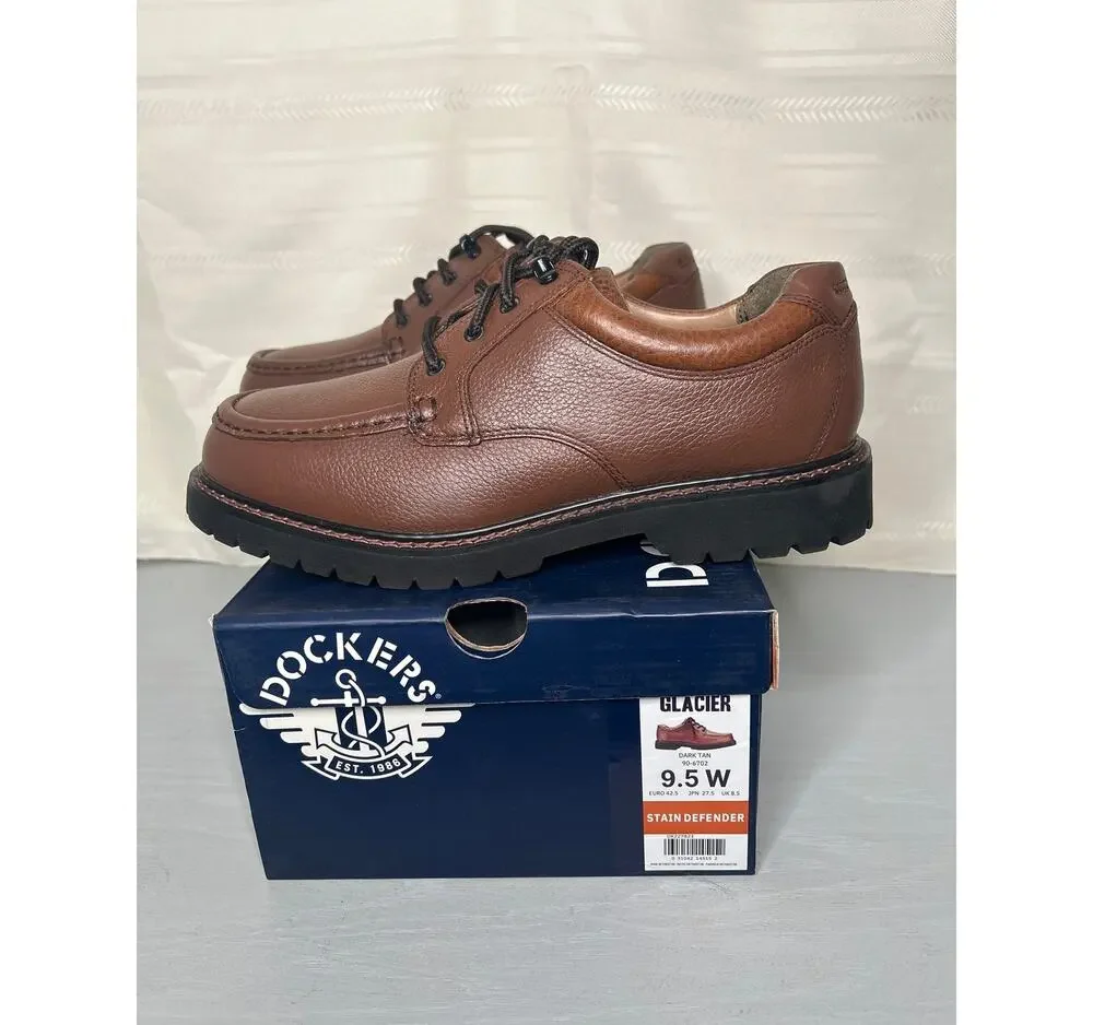 Dockers Glacier Men's Casual Leather Oxford Shoes Dark Tan Size 9.5 W Wide